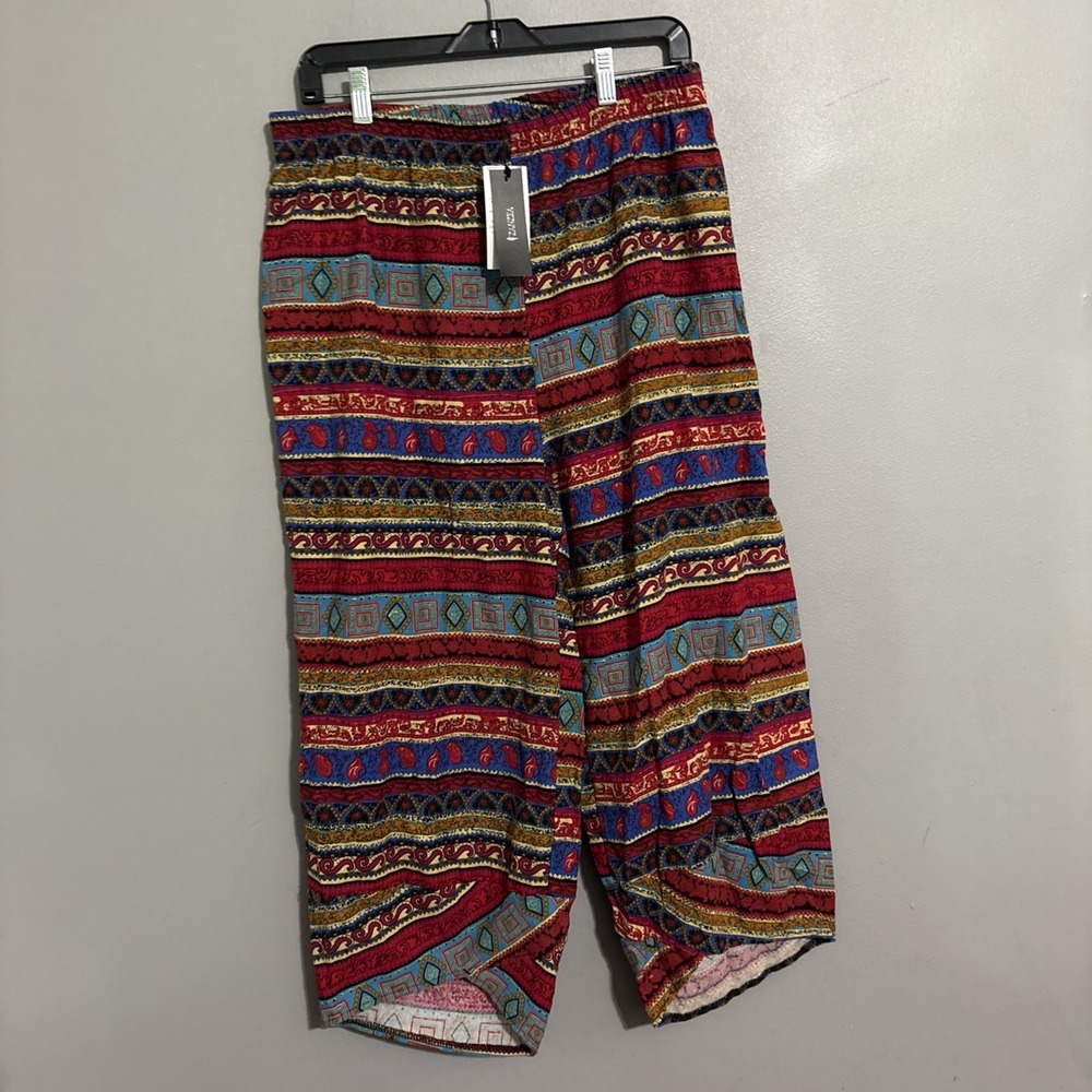 Zanzea Boho Festival Print Pants Cotton Blend Multicolor Elastic Waist Crop‎ 4XL